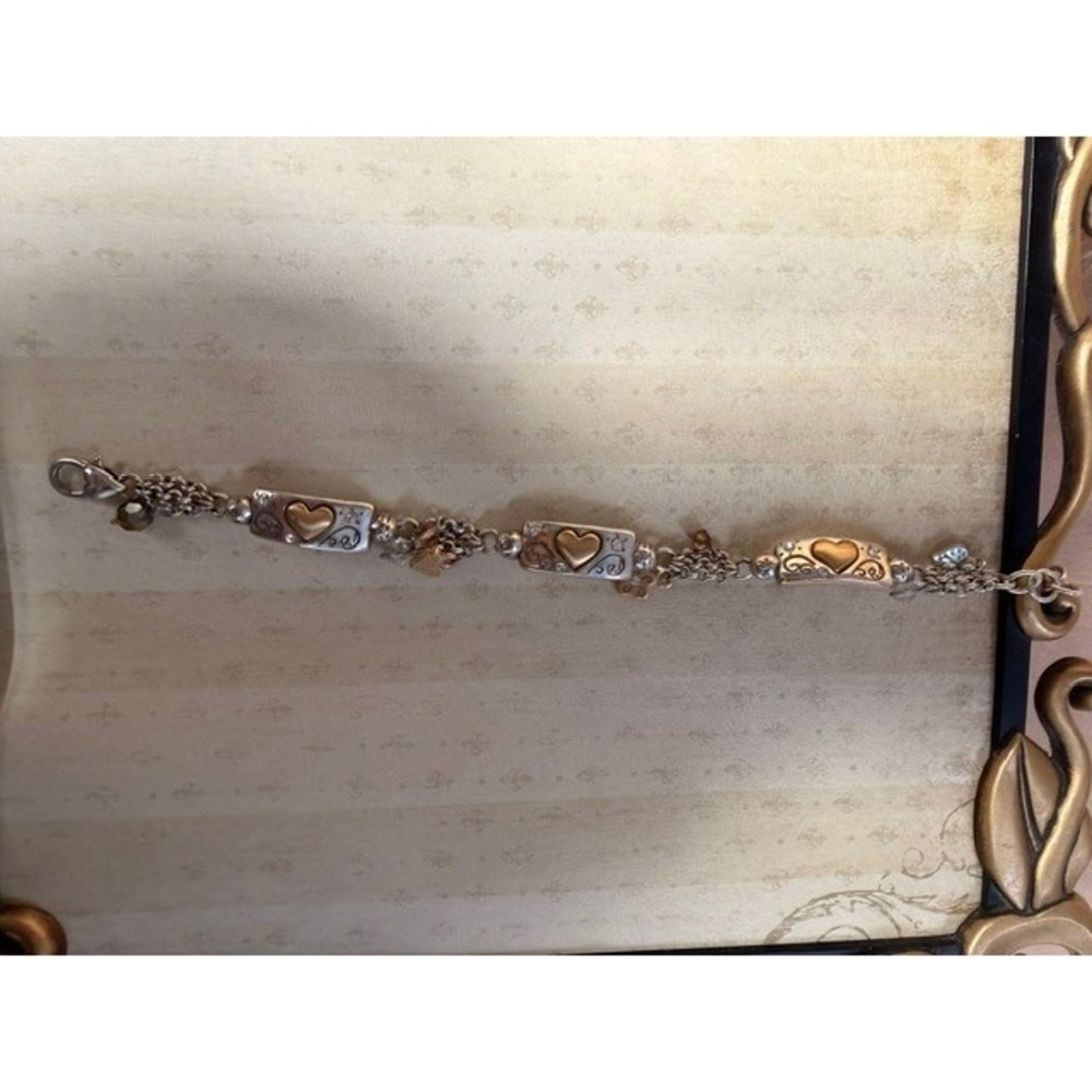Brighton Inspirational Heart Charm Bracelet Mixed Metal Silver Gold 7.5"